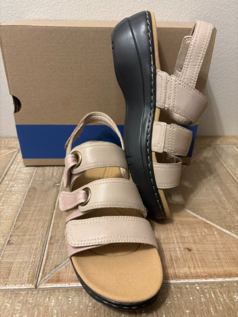 NEW Clarks Merliah2 Bali Sand Combi Comfort Women's Wedge Sandals
